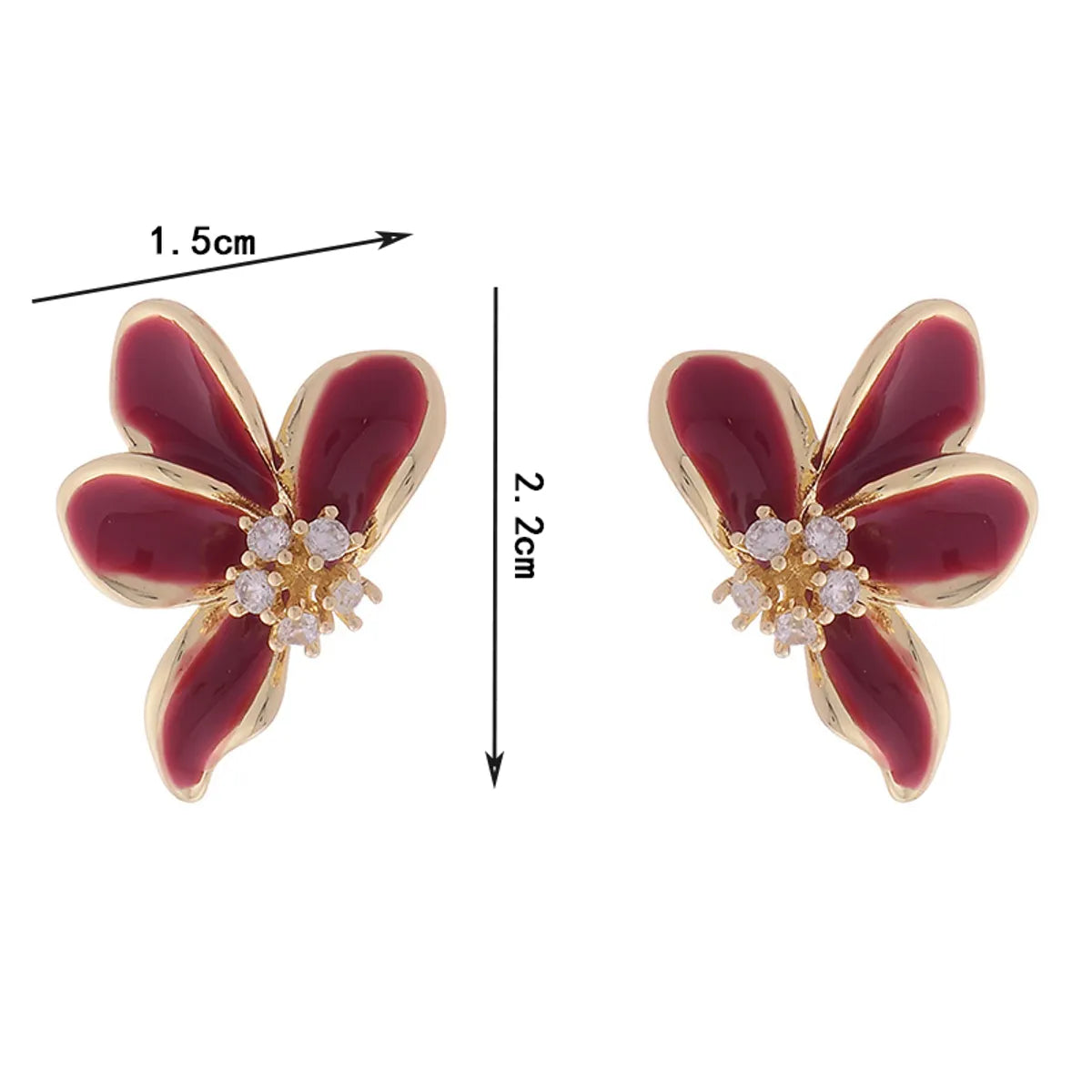 1 Pair Casual Sweet Petal Enamel Copper Zircon 14k Gold Plated Ear Studs