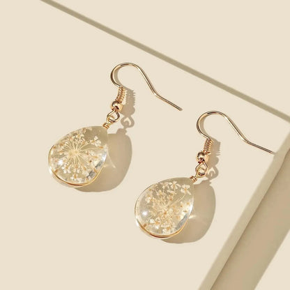 1 Pair Casual Sweet Round Water Droplets Flower Glass Drop Earrings