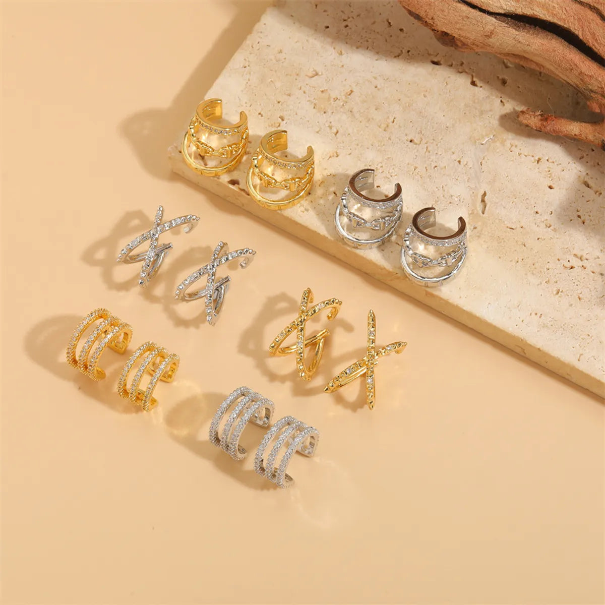 1 Pair Casual Sweet Shiny Geometric Plating Inlay Copper Zircon 14k Gold Plated White Gold Plated Ear Cuffs