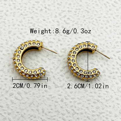 1 Pair Casual Sweet Simple Style C Shape Inlay 304 Stainless Steel Zircon 14K Gold Plated Ear Studs