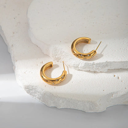 1 Pair Casual Sweet Simple Style C Shape Inlay 304 Stainless Steel Zircon 14K Gold Plated Ear Studs