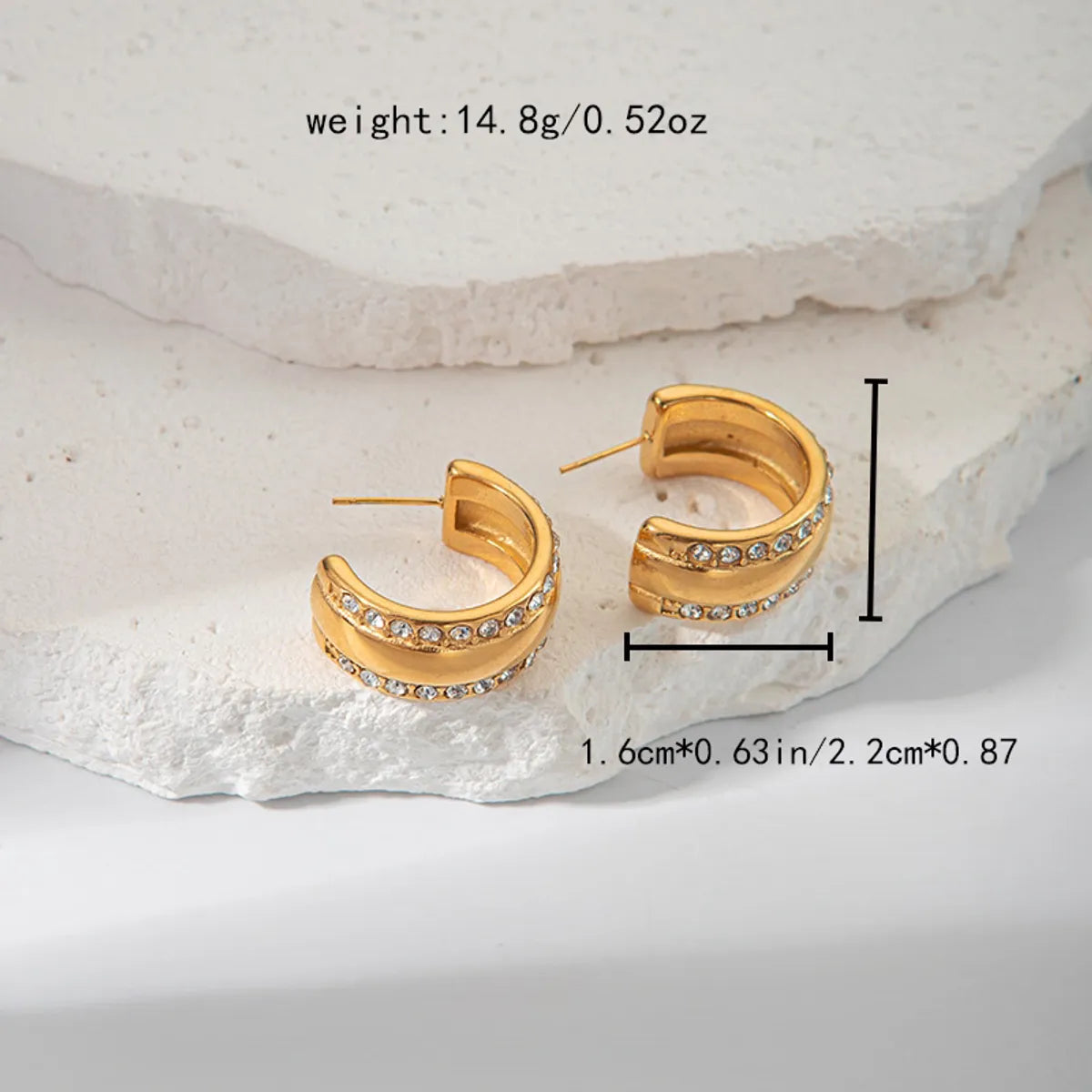 1 Pair Casual Sweet Simple Style C Shape Inlay 304 Stainless Steel Zircon 14K Gold Plated Ear Studs