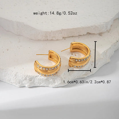 1 Pair Casual Sweet Simple Style C Shape Inlay 304 Stainless Steel Zircon 14K Gold Plated Ear Studs