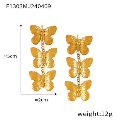 1 Pair Casual Sweet Simple Style Flower Petal Butterfly Inlay 304 Stainless Steel Pearl 18K Gold Plated Drop Earrings