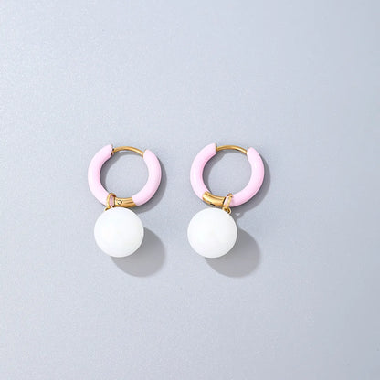 1 Pair Casual Sweet Simple Style Round Plating Stainless Steel Resin Drop Earrings