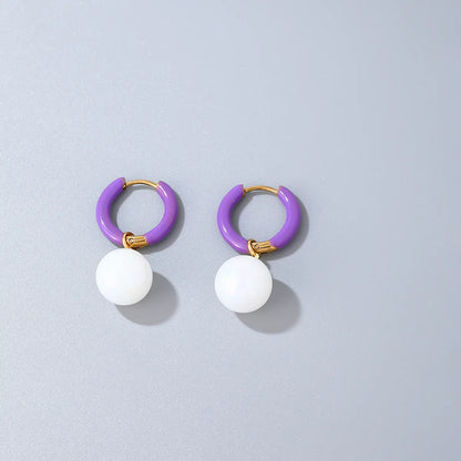 1 Pair Casual Sweet Simple Style Round Plating Stainless Steel Resin Drop Earrings