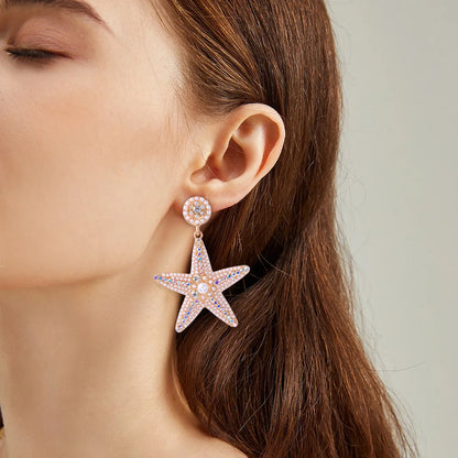 1 Pair Casual Sweet Starfish Inlay Alloy Rhinestones Pearl Drop Earrings