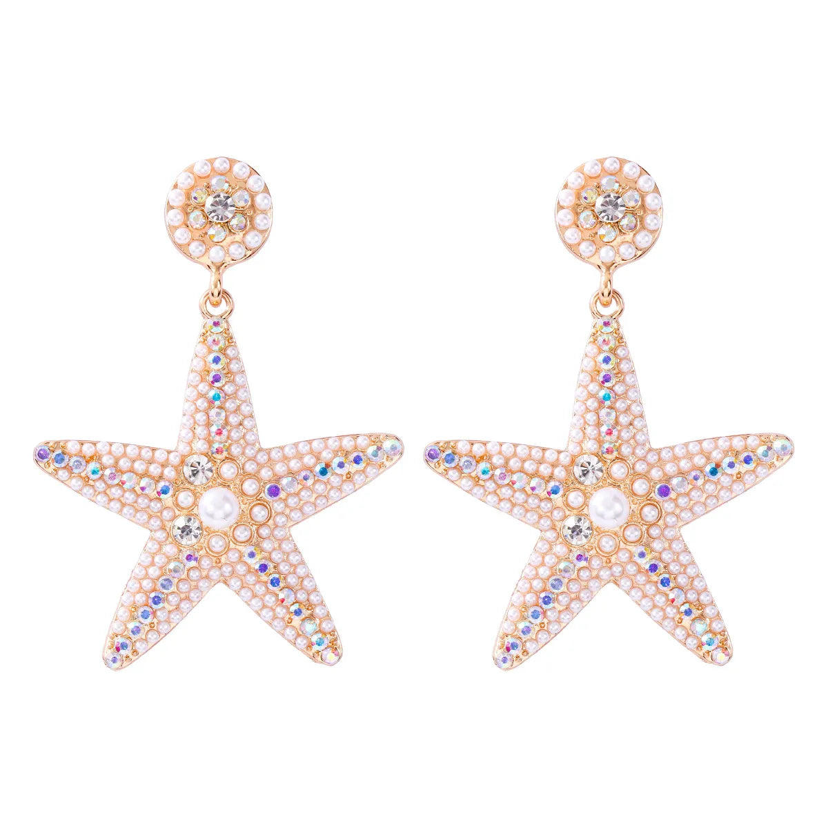 1 Pair Casual Sweet Starfish Inlay Alloy Rhinestones Pearl Drop Earrings