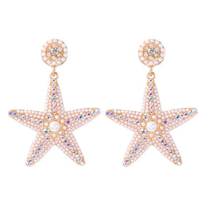 1 Pair Casual Sweet Starfish Inlay Alloy Rhinestones Pearl Drop Earrings