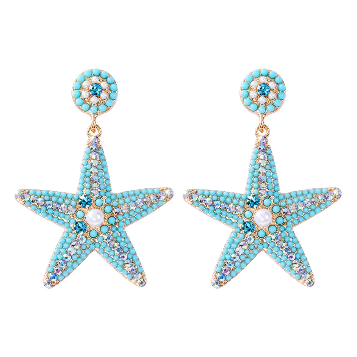 1 Pair Casual Sweet Starfish Inlay Alloy Rhinestones Pearl Drop Earrings