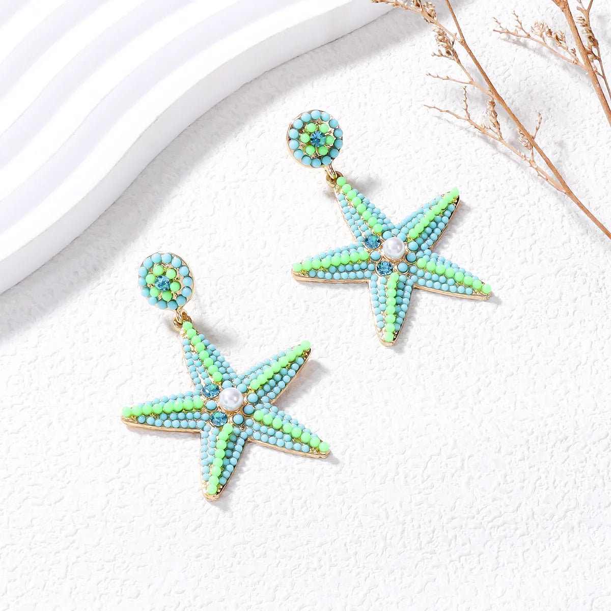 1 Pair Casual Sweet Starfish Inlay Alloy Rhinestones Pearl Drop Earrings