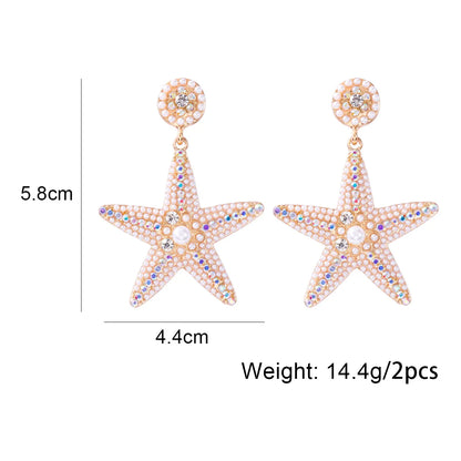 1 Pair Casual Sweet Starfish Inlay Alloy Rhinestones Pearl Drop Earrings