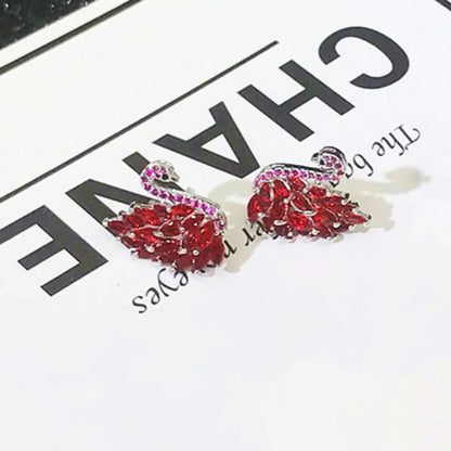 1 Pair Casual Sweet Swan Plating Inlay Copper Zircon White Gold Plated Ear Studs