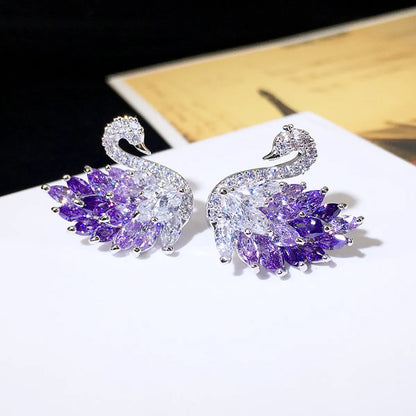 1 Pair Casual Sweet Swan Plating Inlay Copper Zircon White Gold Plated Ear Studs