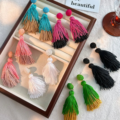 1 Pair Casual Tassel Synthetic Fibre Alloy Glass Drop Earrings