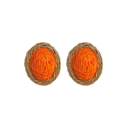 1 Pair Casual Tropical Oval Braid Raffia Ear Studs