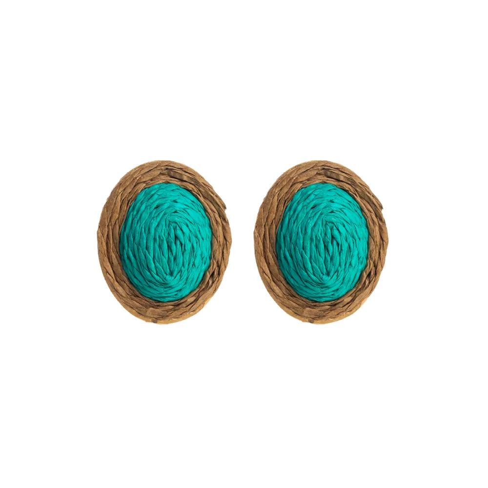 1 Pair Casual Tropical Oval Braid Raffia Ear Studs