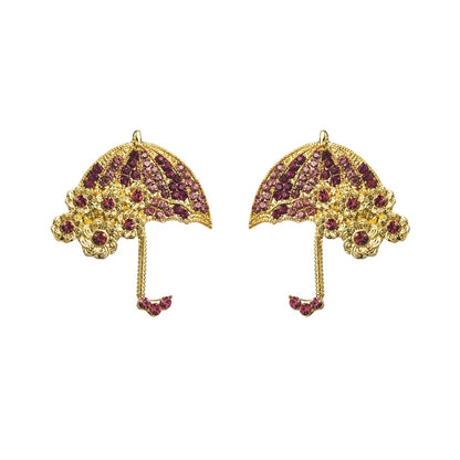 1 Pair Casual Umbrella Inlay Alloy Rhinestones Gold Plated Silver Plated Ear Studs