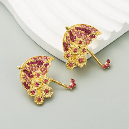 1 Pair Casual Umbrella Inlay Alloy Rhinestones Gold Plated Silver Plated Ear Studs