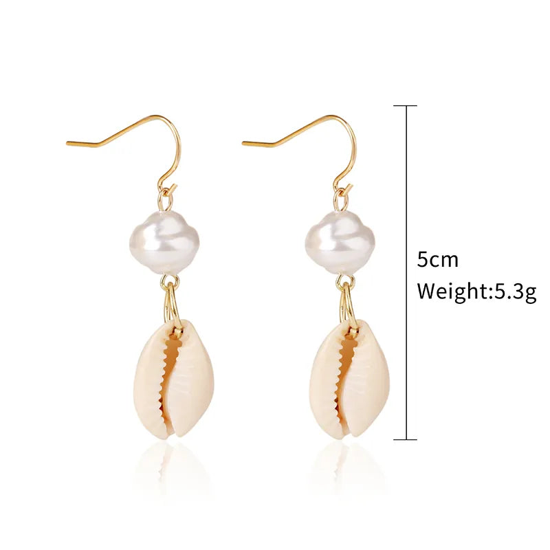 1 Pair Casual Vacation Bohemian Conch Shell Fish Tail Pearl Alloy Shell Drop Earrings