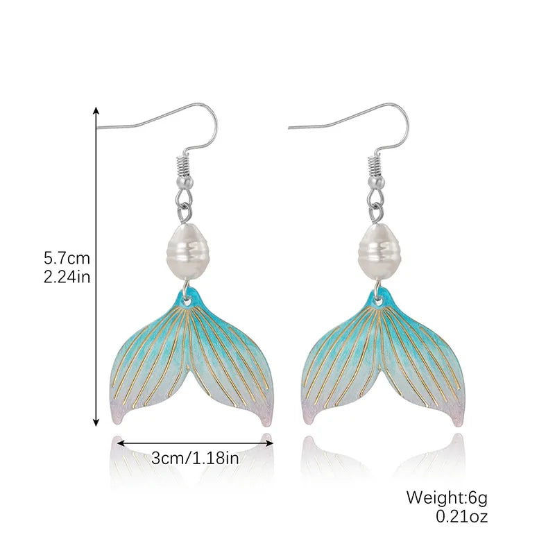 1 Pair Casual Vacation Bohemian Conch Shell Fish Tail Pearl Alloy Shell Drop Earrings