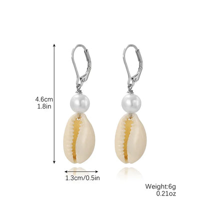 1 Pair Casual Vacation Bohemian Conch Shell Fish Tail Pearl Alloy Shell Drop Earrings