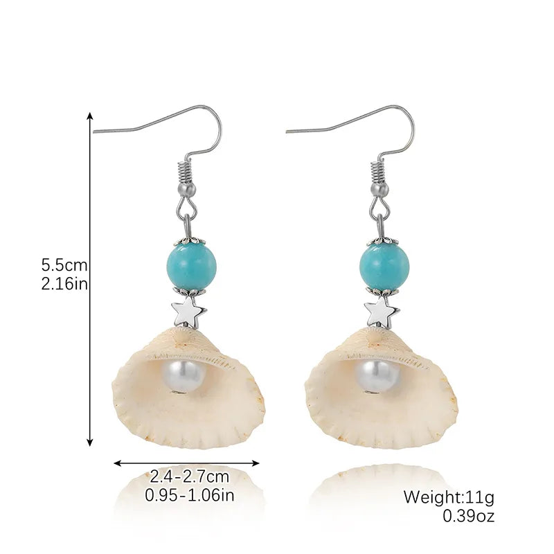 1 Pair Casual Vacation Bohemian Conch Shell Fish Tail Pearl Alloy Shell Drop Earrings