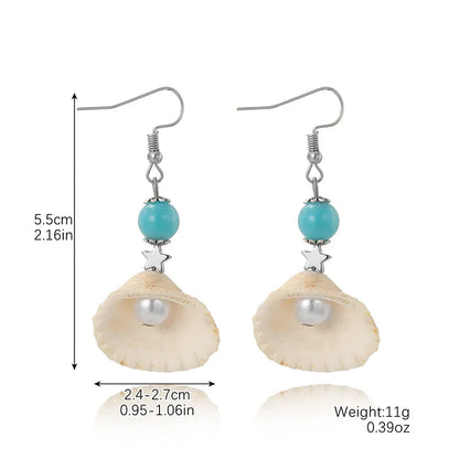 1 Pair Casual Vacation Bohemian Conch Shell Fish Tail Pearl Alloy Shell Drop Earrings