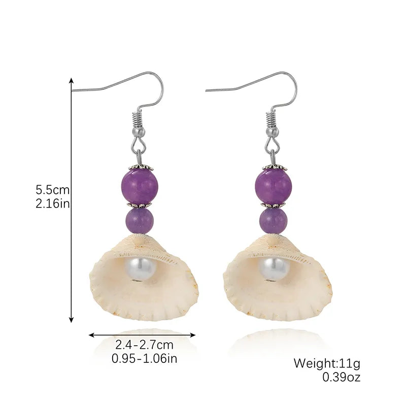 1 Pair Casual Vacation Bohemian Conch Shell Fish Tail Pearl Alloy Shell Drop Earrings