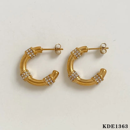 1 Pair Casual Vacation C Shape Plating Inlay 304 Stainless Steel Rhinestones 16K Gold Plated White Gold Plated Gold Plated Ear Studs