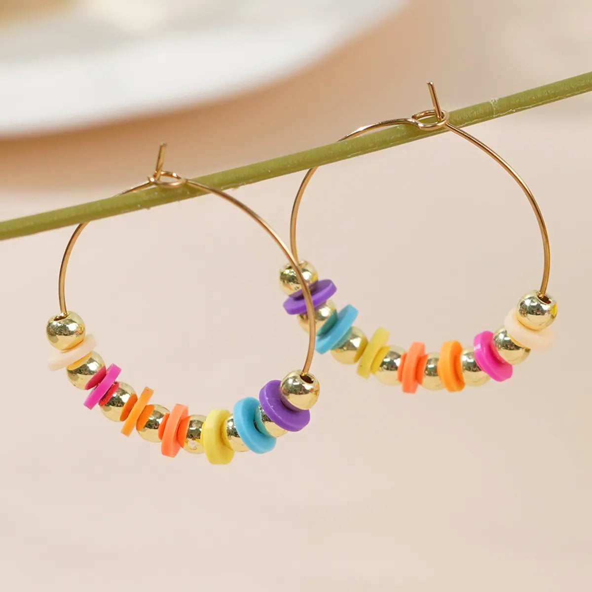 1 Pair Casual Vacation Circle Beaded Soft Clay Earrings