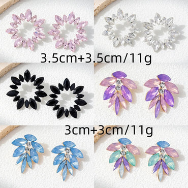 1 Pair Casual Vacation Circle Leaves Inlay Alloy Rhinestones Ear Studs