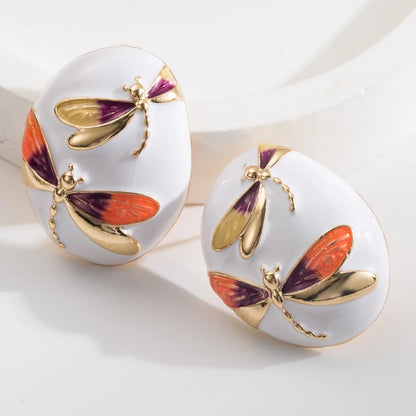 1 Pair Casual Vacation Classic Style Dragonfly Enamel Alloy Gold Plated Ear Studs