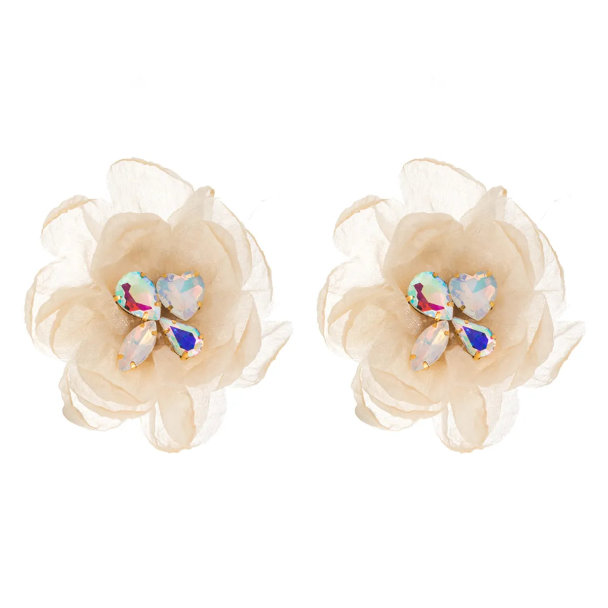 1 Pair Casual Vacation Classic Style Flower Inlay Alloy Cloth Glass Silver Plated Ear Studs