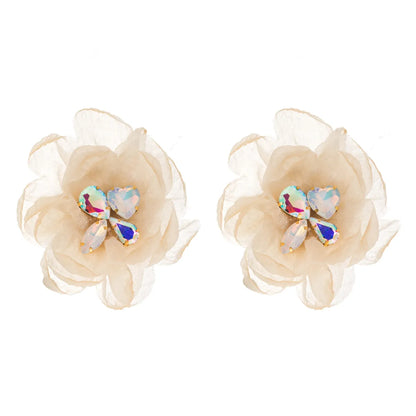 1 Pair Casual Vacation Classic Style Flower Inlay Alloy Cloth Glass Silver Plated Ear Studs