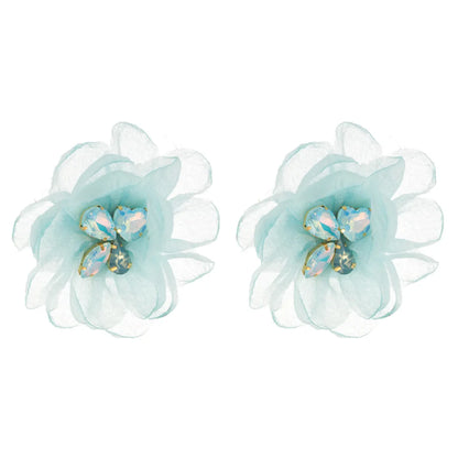 1 Pair Casual Vacation Classic Style Flower Inlay Alloy Cloth Glass Silver Plated Ear Studs