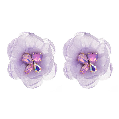 1 Pair Casual Vacation Classic Style Flower Inlay Alloy Cloth Glass Silver Plated Ear Studs