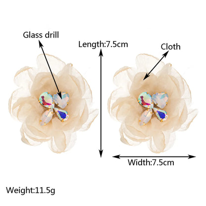 1 Pair Casual Vacation Classic Style Flower Inlay Alloy Cloth Glass Silver Plated Ear Studs