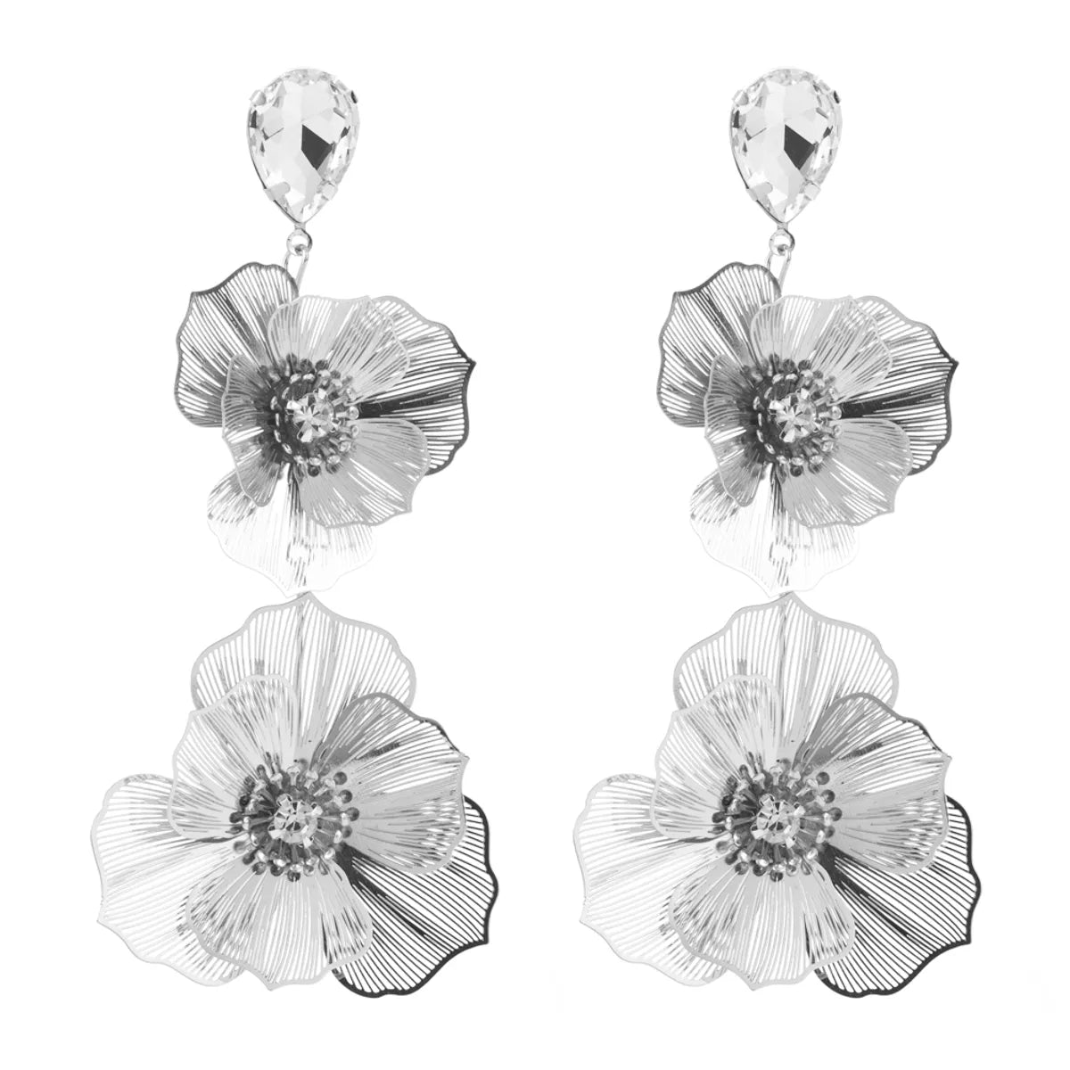 1 Pair Casual Vacation Classic Style Flower Inlay Alloy Glass Rhinestones Gold Plated Silver Plated Drop Earrings