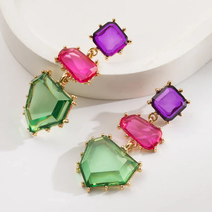 1 Pair Casual Vacation Classic Style Irregular Geometric Square Inlay Alloy Resin Gold Plated Drop Earrings