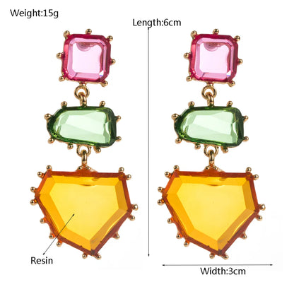 1 Pair Casual Vacation Classic Style Irregular Geometric Square Inlay Alloy Resin Gold Plated Drop Earrings