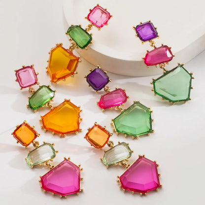 1 Pair Casual Vacation Classic Style Irregular Geometric Square Inlay Alloy Resin Gold Plated Drop Earrings