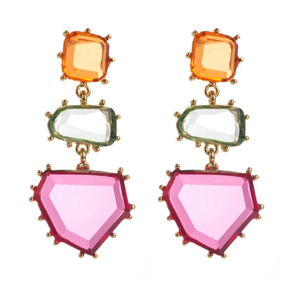 1 Pair Casual Vacation Classic Style Irregular Geometric Square Inlay Alloy Resin Gold Plated Drop Earrings