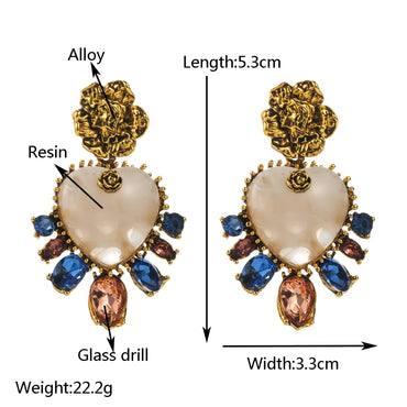 1 Pair Casual Vacation Classic Style Oval Heart Shape Flower Inlay Alloy Resin Resin Glass Gold Plated Drop Earrings