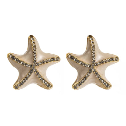 1 Pair Casual Vacation Classic Style Starfish Inlay Alloy Rhinestones Silver Plated Ear Studs