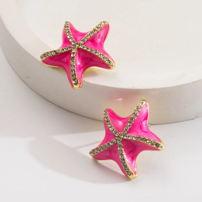 1 Pair Casual Vacation Classic Style Starfish Inlay Alloy Rhinestones Silver Plated Ear Studs