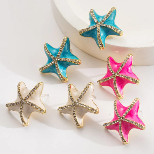 1 Pair Casual Vacation Classic Style Starfish Inlay Alloy Rhinestones Silver Plated Ear Studs