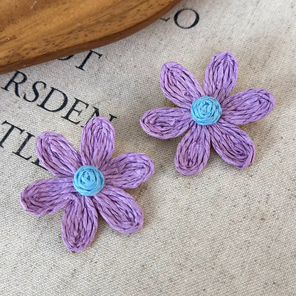 1 Pair Casual Vacation Classic Style Sunflower Alloy Raffia Ear Studs