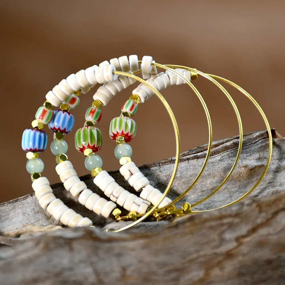 1 Pair Casual Vacation Color Block Beaded Plating Three-Dimensional Artificial Gemstones Alloy Hoop Earrings