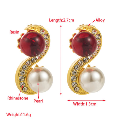 1 Pair Casual Vacation Color Block Plating Inlay Alloy Resin Resin Rhinestones Pearl 14K Gold Plated Drop Earrings